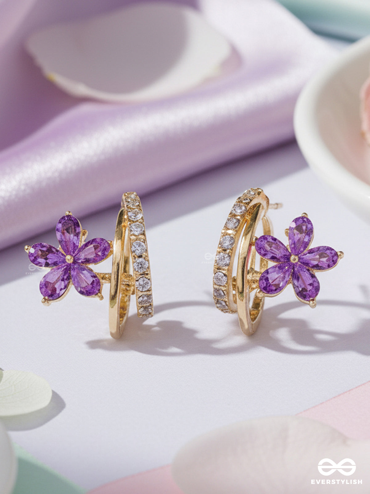 Violet Twine - Floral & Drop Stud Earring