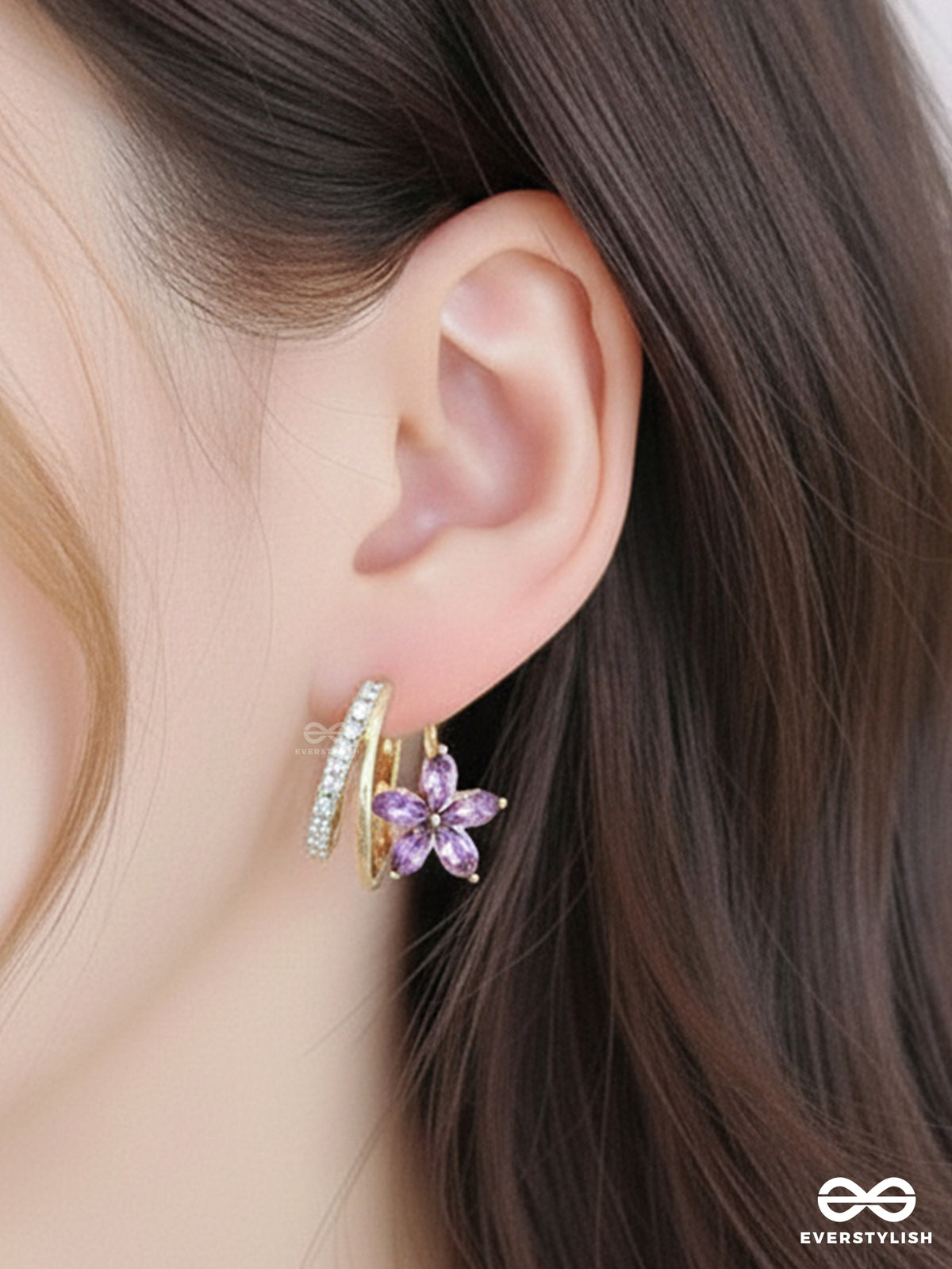 Violet Twine - Floral & Drop Stud Earring