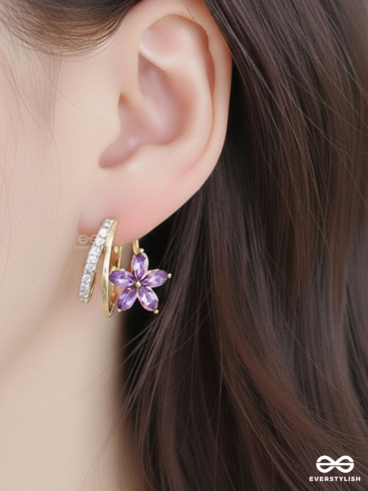 Violet Twine - Floral & Drop Stud Earring