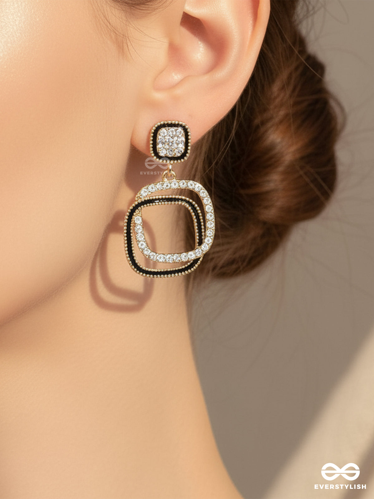 Square Loop - Modern Black & Gold Drop Earrings