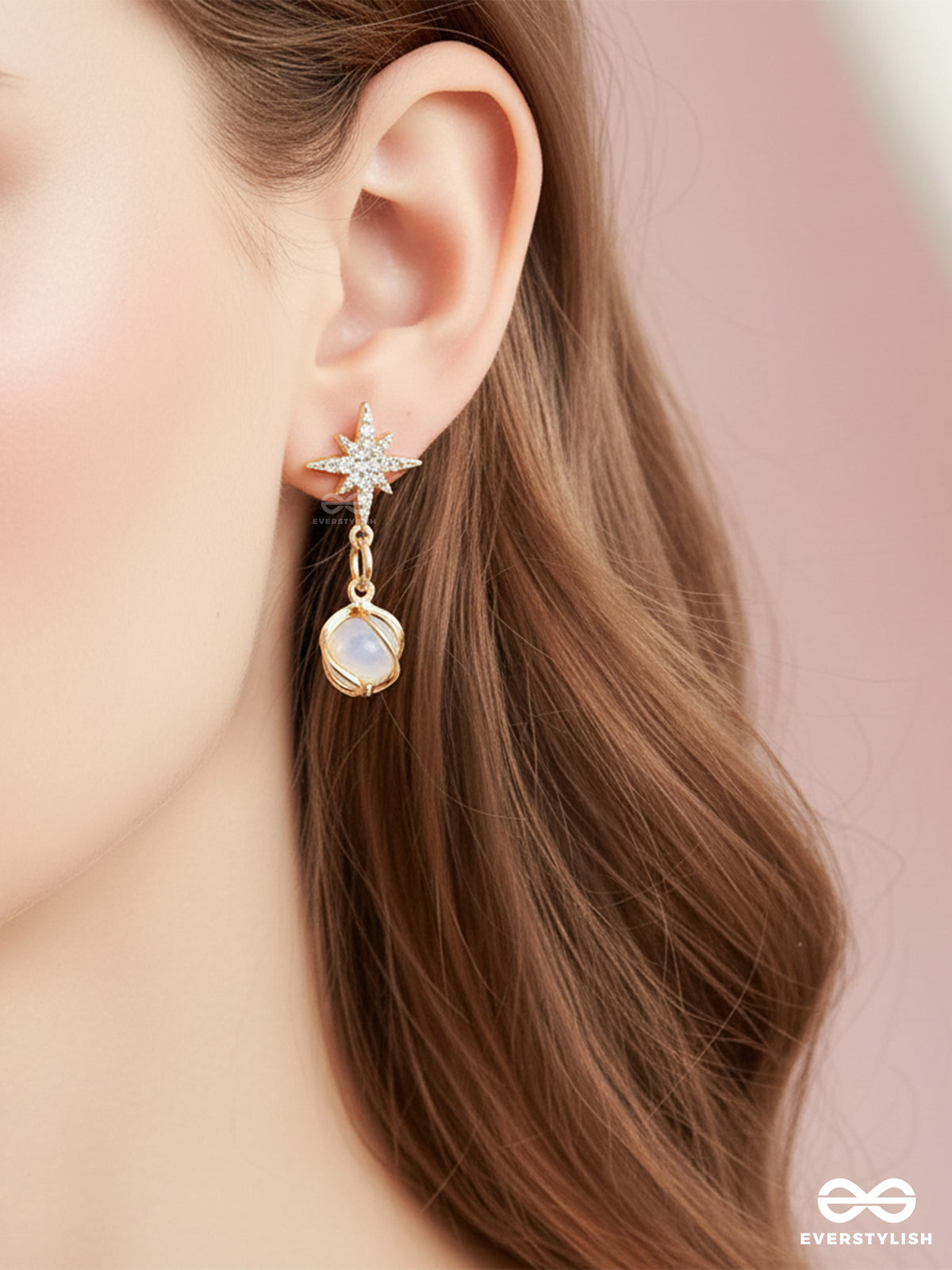 Astral Pebble - Starburst Stud With Soft Stone Drop Earrings