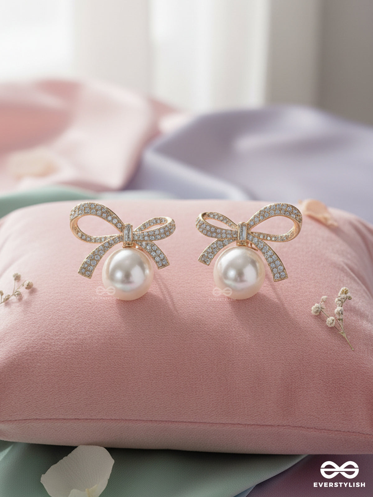 Pearl Tie - Classy Ribbon Bow With Pearl Earrings