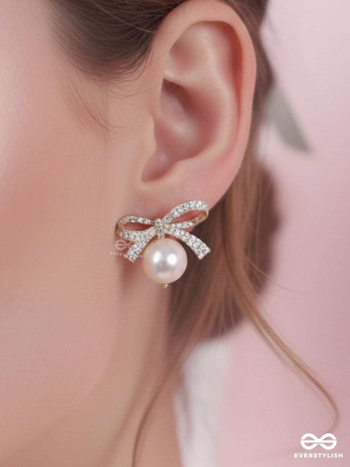 Pearl Tie - Classy Ribbon Bow With Pearl Earrings