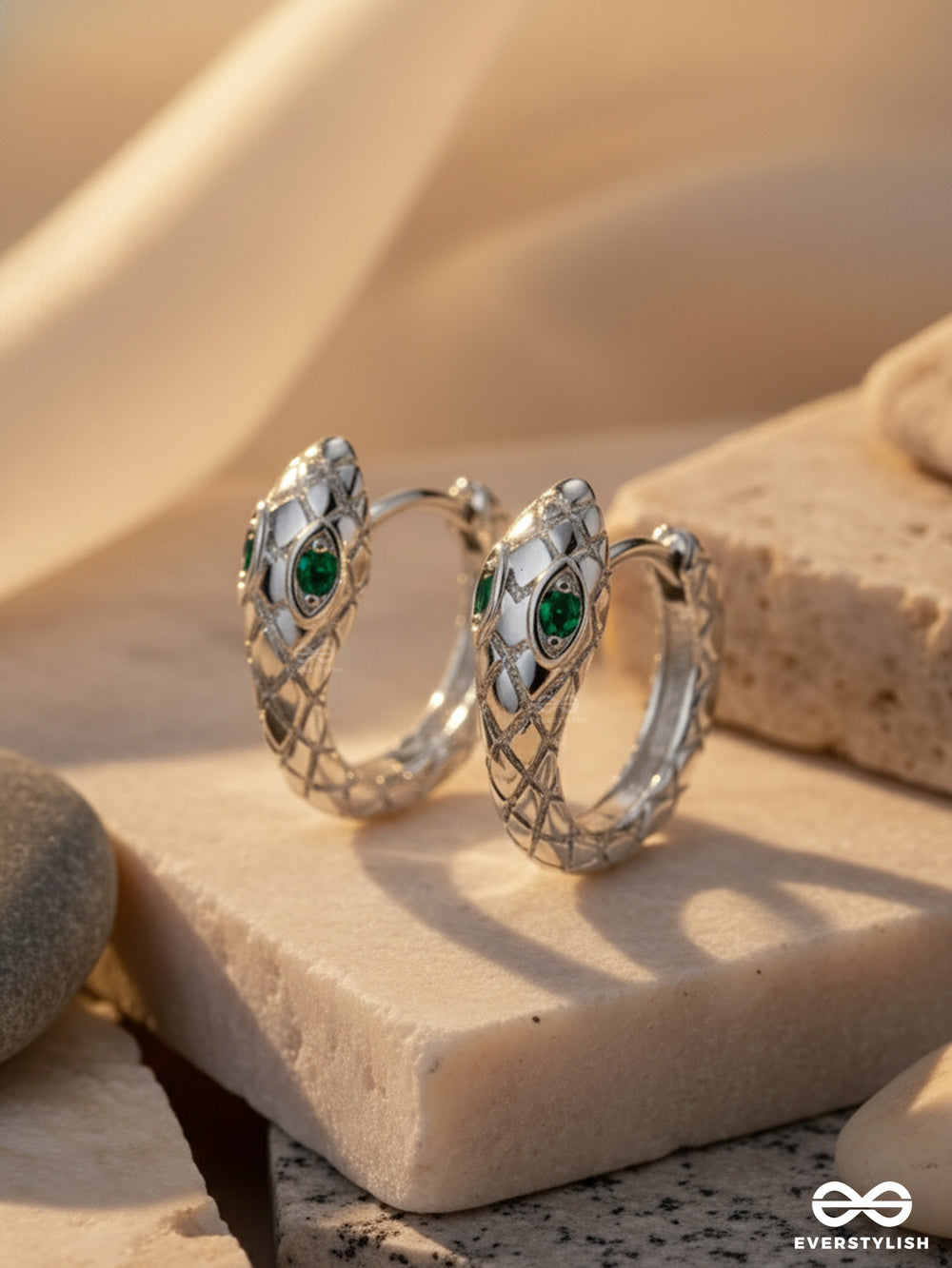 Mint Gaze - Silver Loop Stud With Green Accent