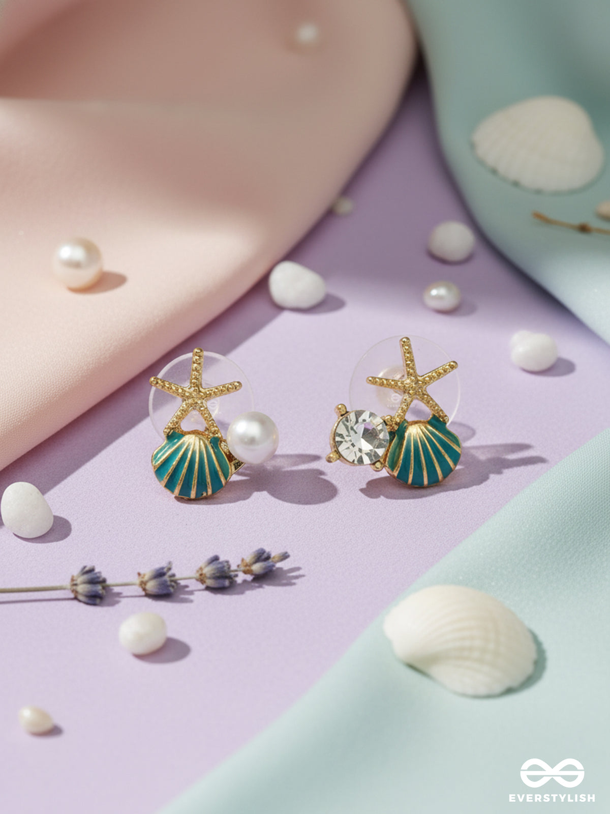 Coral Green Tide - Shell & Starfish Studs