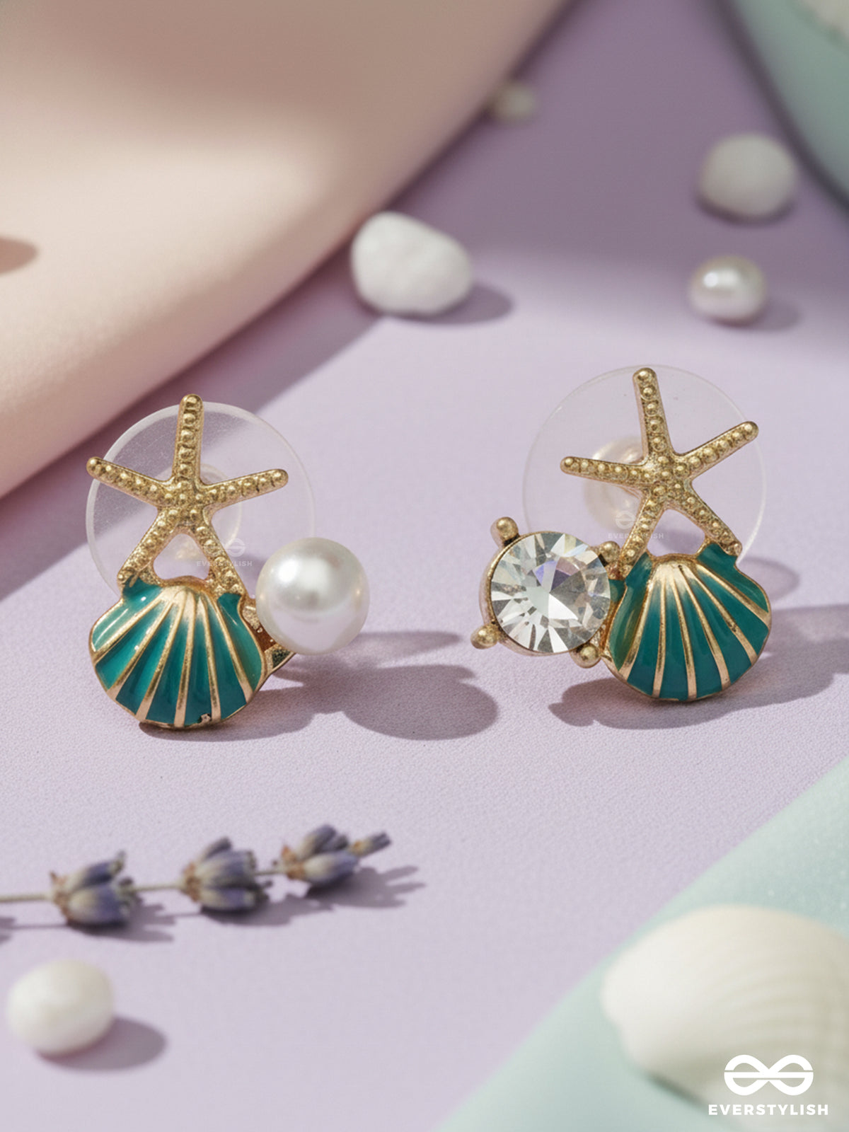 Coral Green Tide - Shell & Starfish Studs