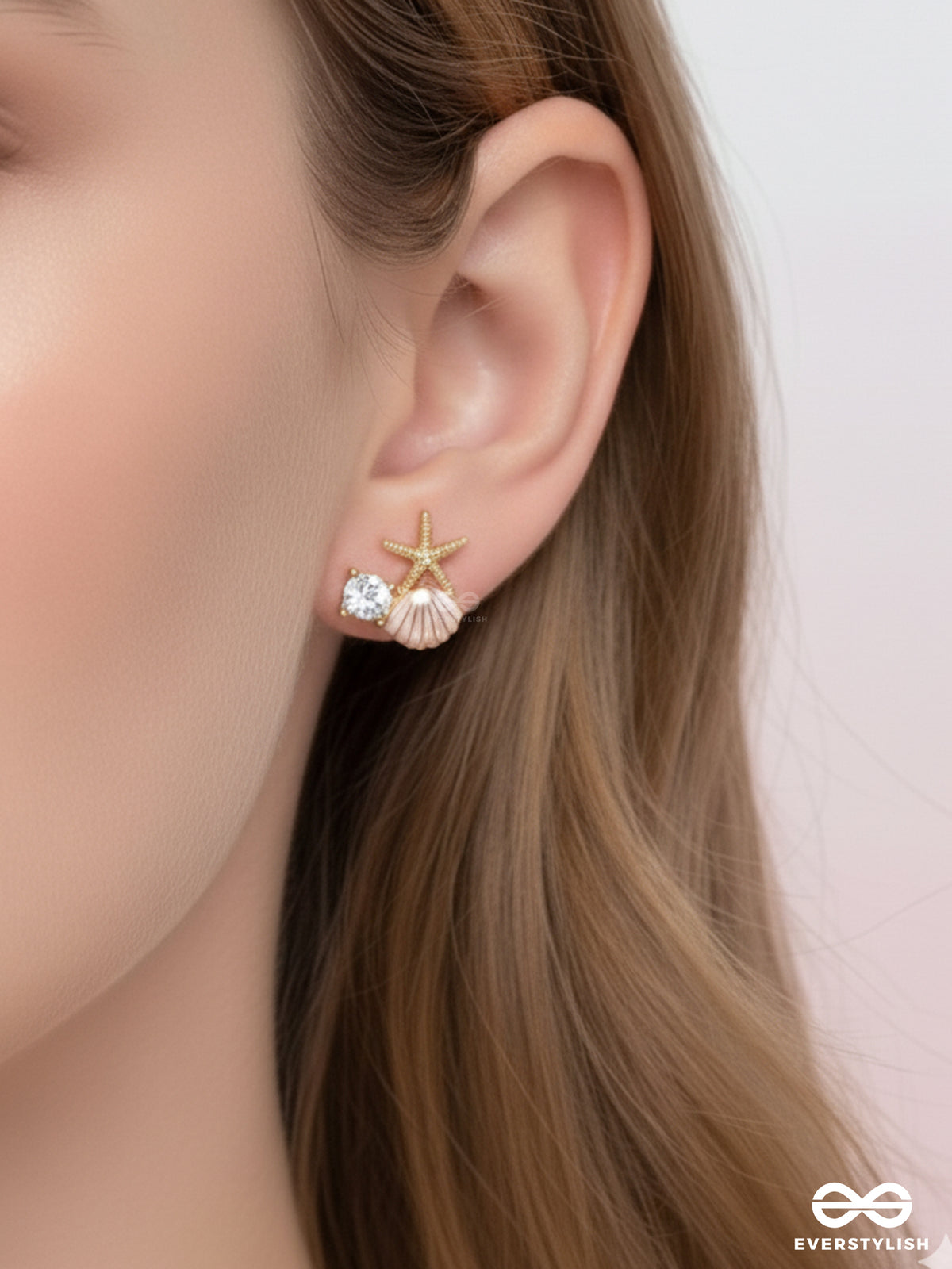 Coral Pink Tide - Shell & Starfish Studs
