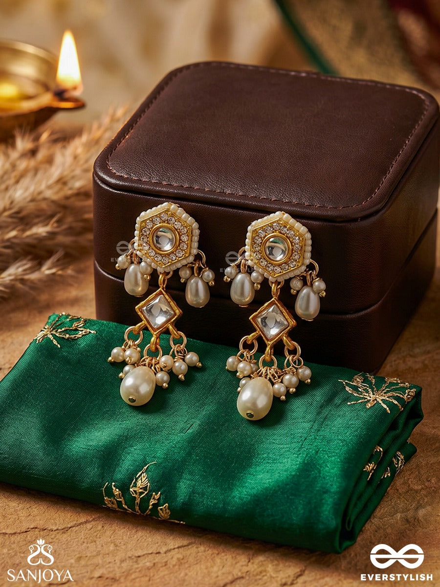 Madhupriya - Beloved Blossom - Ornate Golden Bloom Drop With Pearl Clusters Earrings