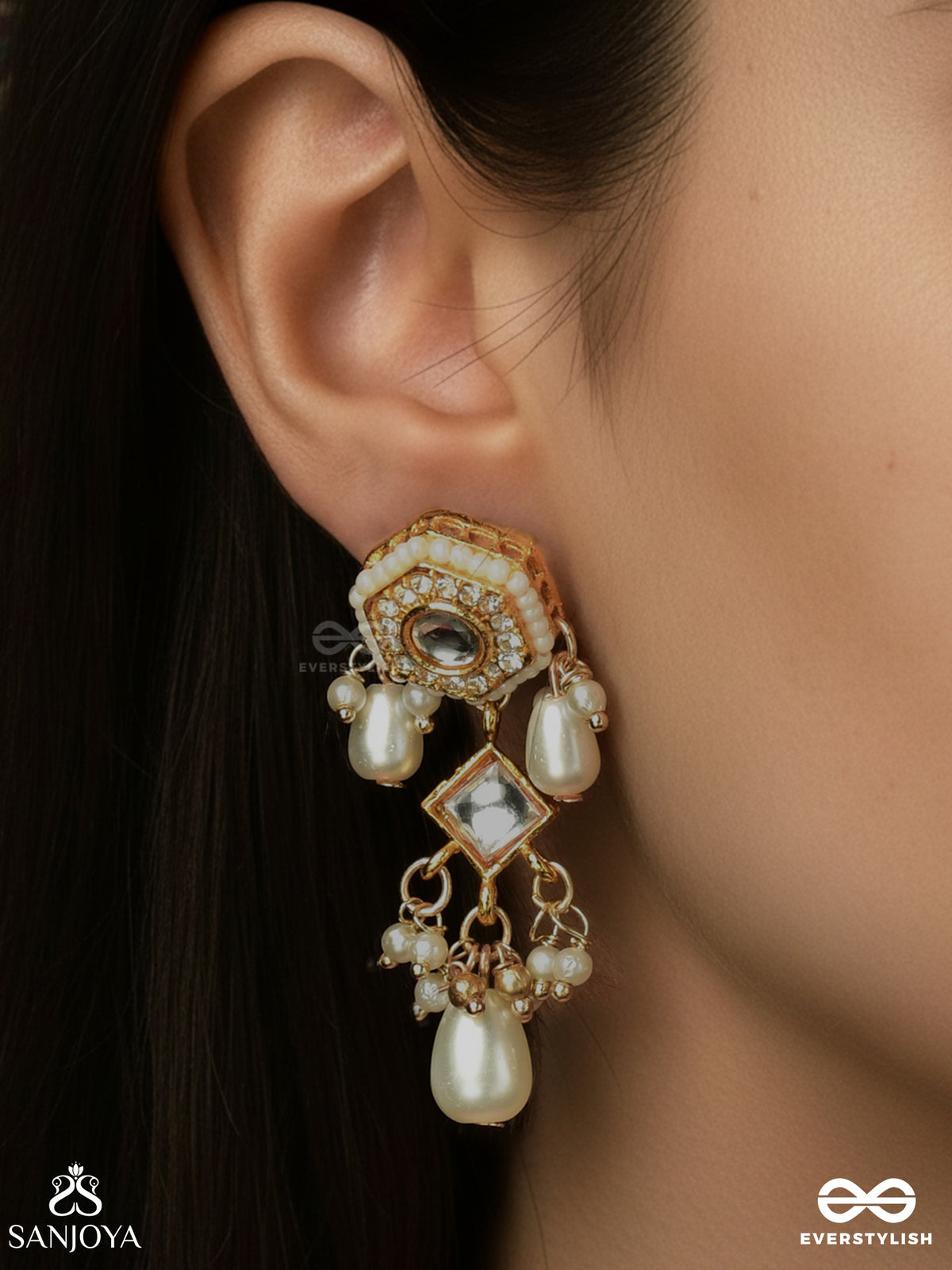 Madhupriya - Beloved Blossom - Ornate Golden Bloom Drop With Pearl Clusters Earrings