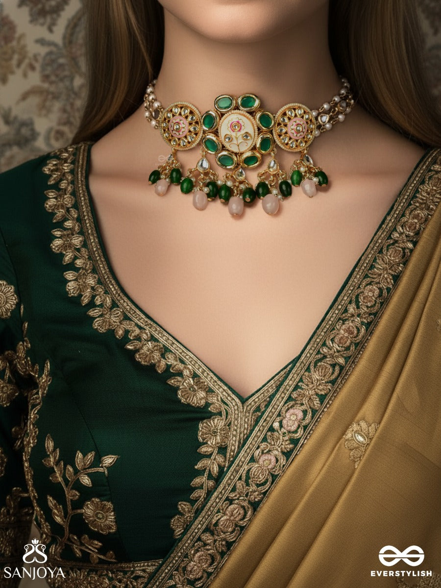 Kundanmala - Kundan Garland - Pearl-Clustered Gold Choker Necklace With Pearl Drop