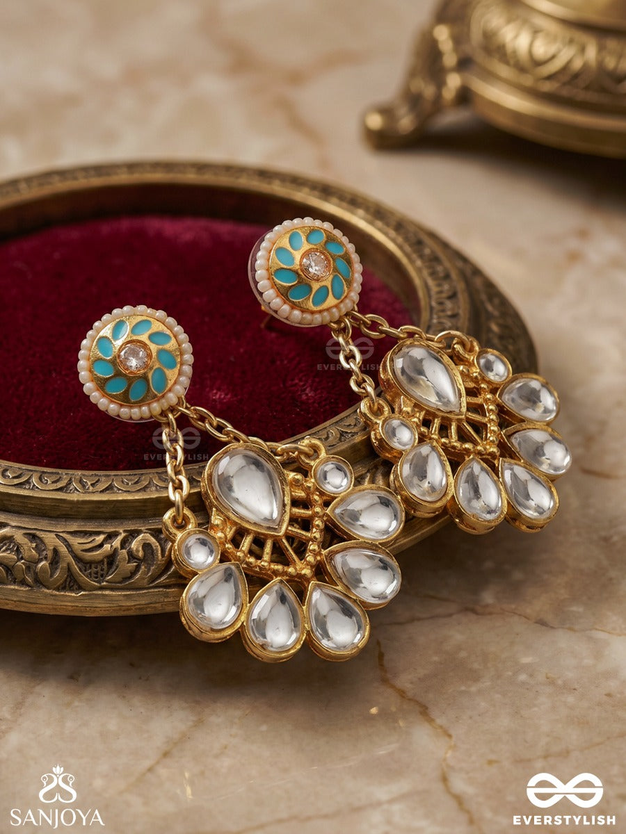 Neelaprava - Blue Shimmer - Kundan Drop Earrings With Ocean-Toned Accents