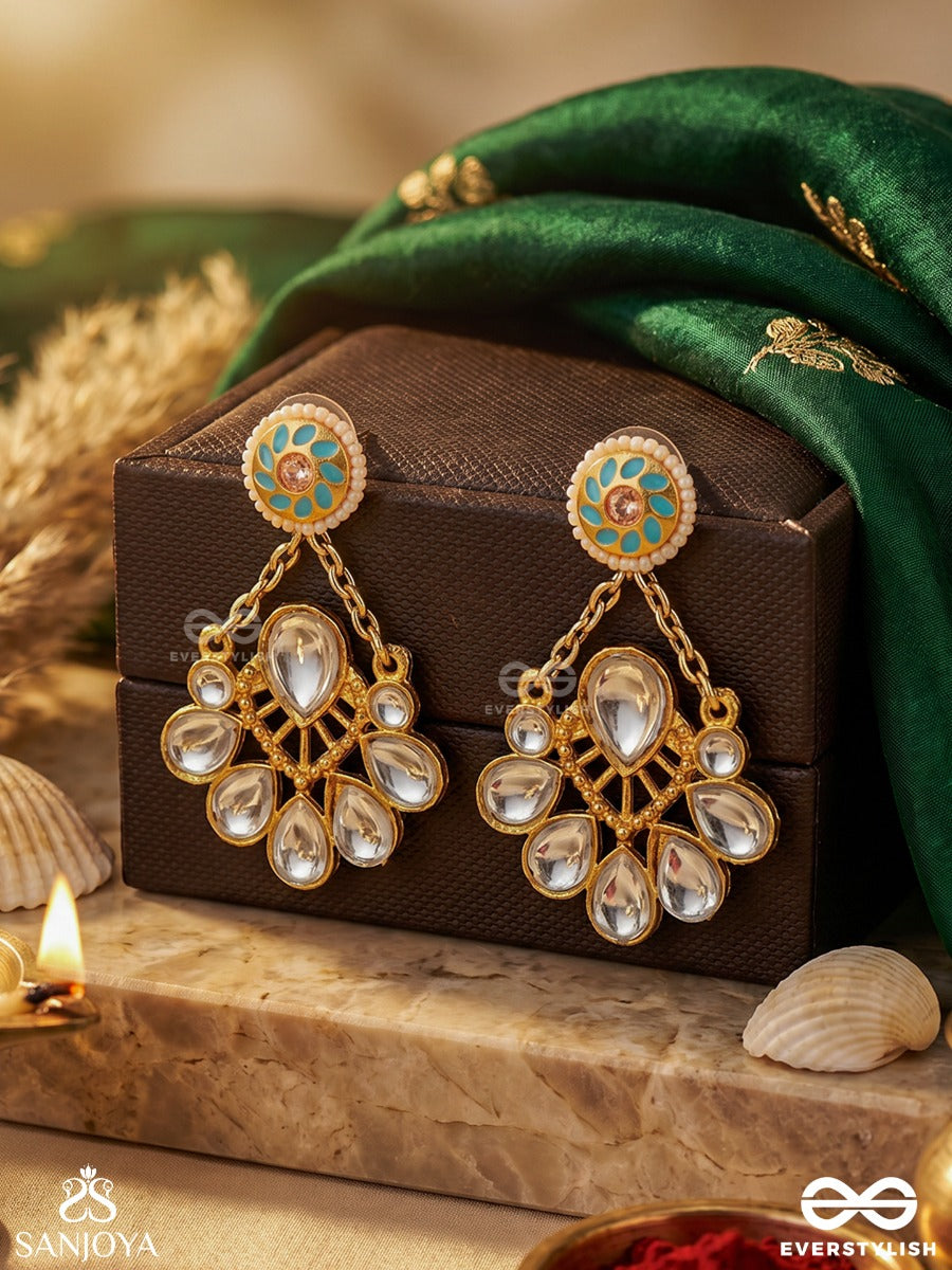 Neelaprava - Blue Shimmer - Kundan Drop Earrings With Ocean-Toned Accents