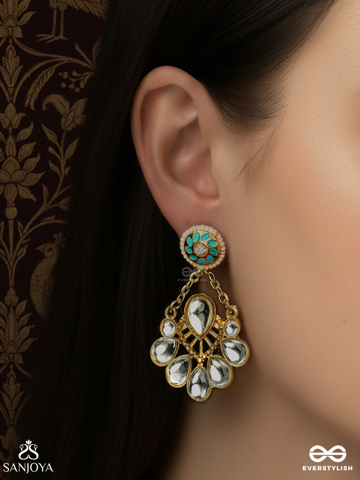 Neelaprava - Blue Shimmer - Kundan Drop Earrings With Ocean-Toned Accents