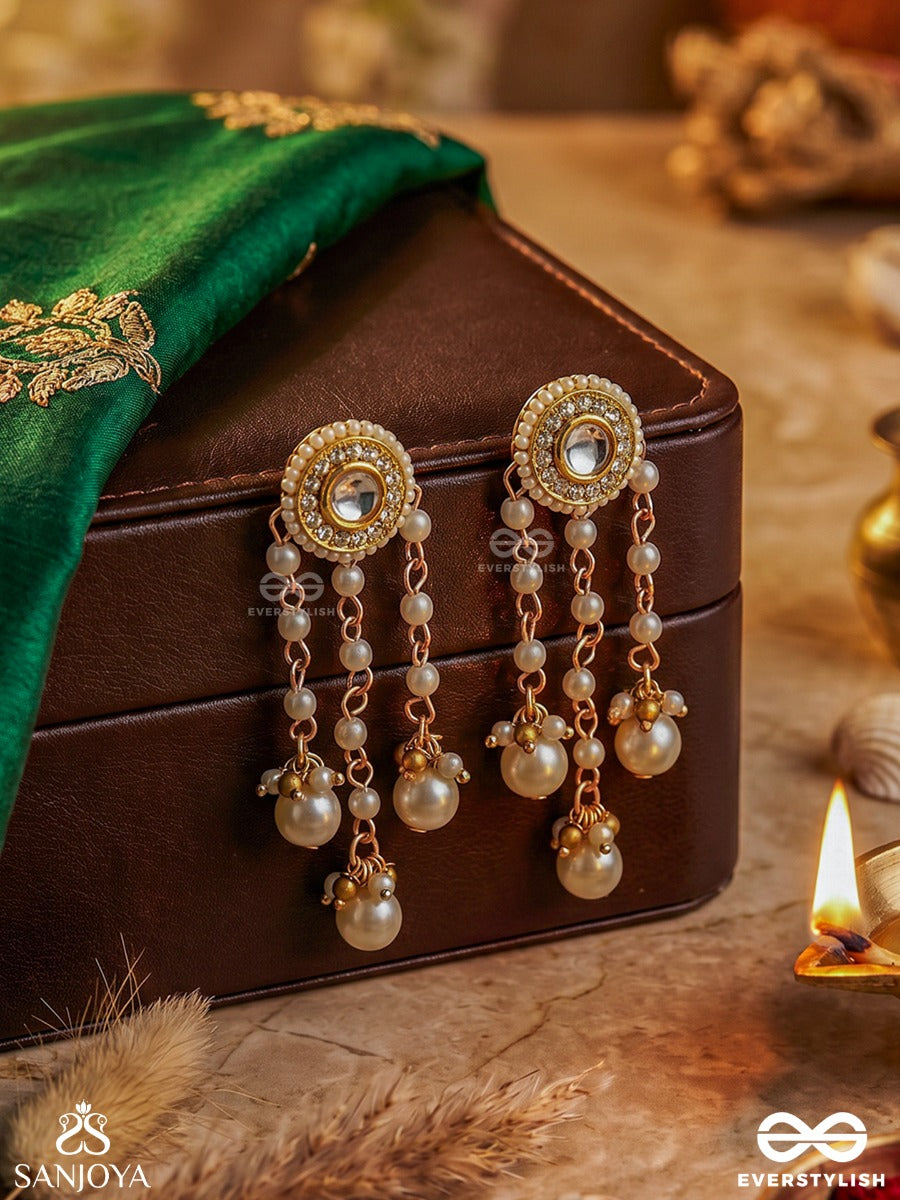 Muktavalli - String Of Pearls - Kundan Earrings With Multi Pearl Chains And Drops