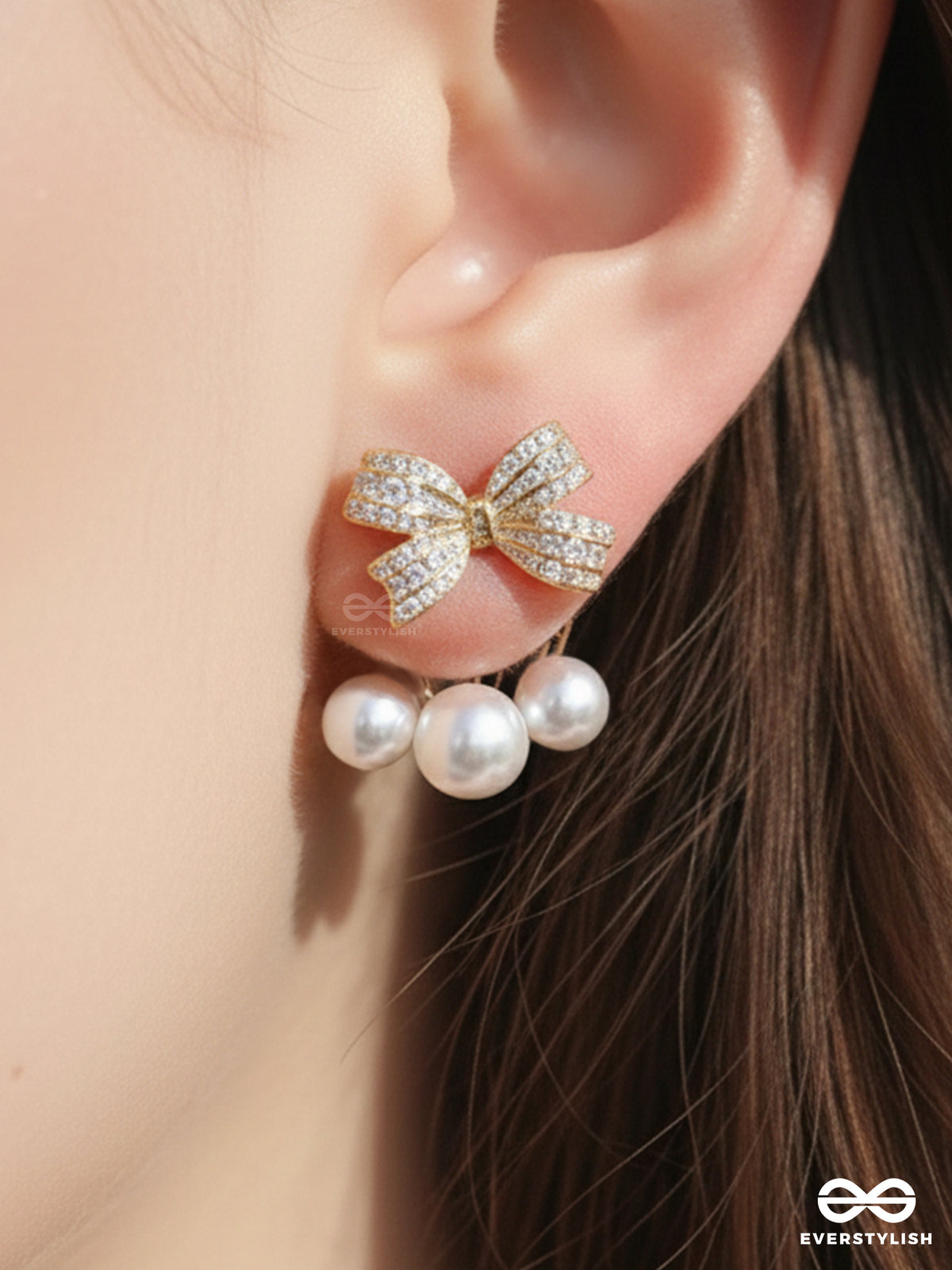 Bubble Bow - Cute Pearl Drop Ear Jackets