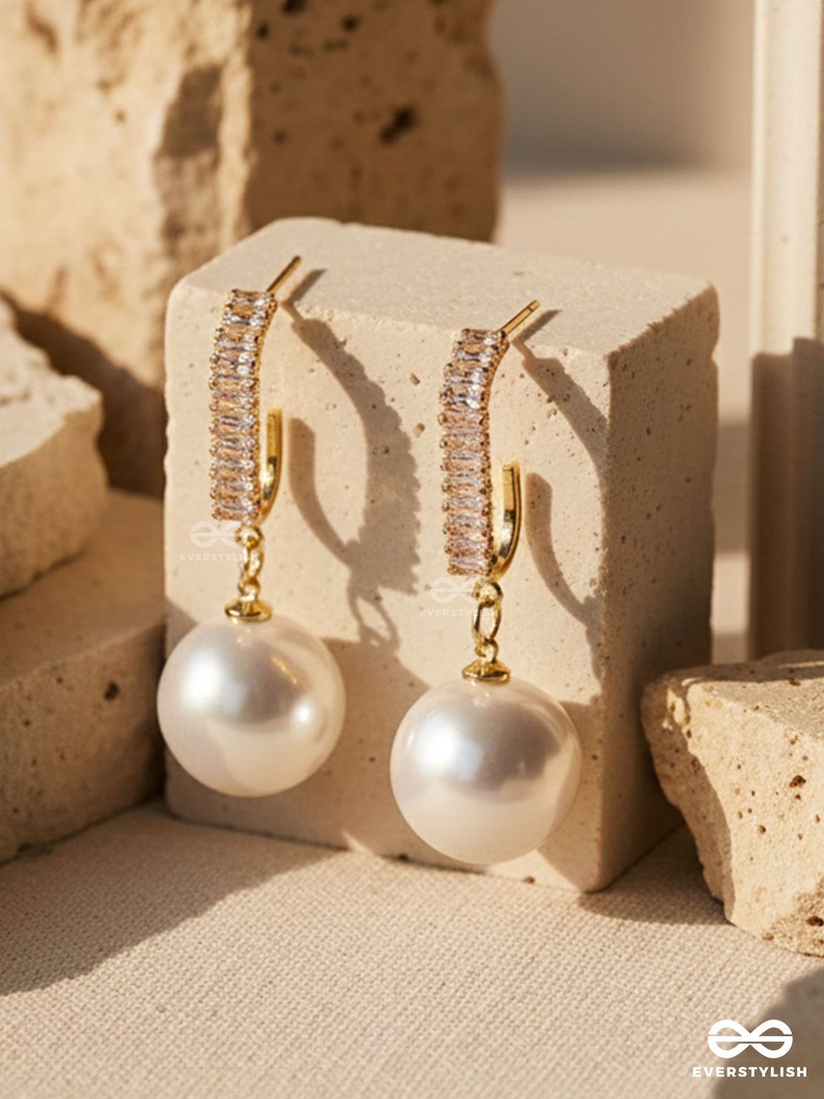 Crystal Drip - Baguette Pearl Drop Earrings