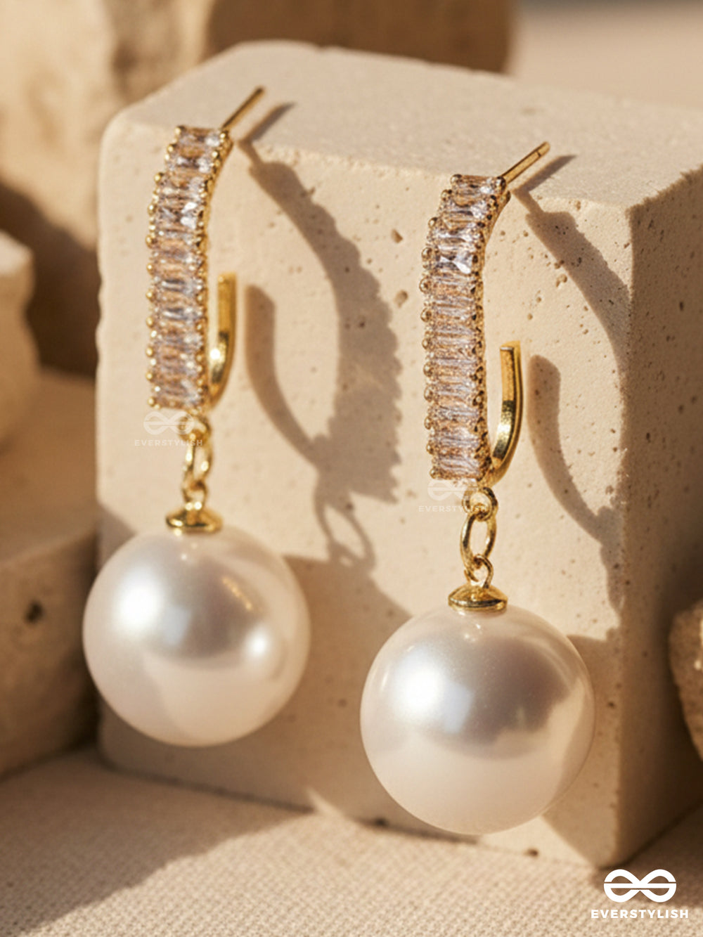 Crystal Drip - Baguette Pearl Drop Earrings