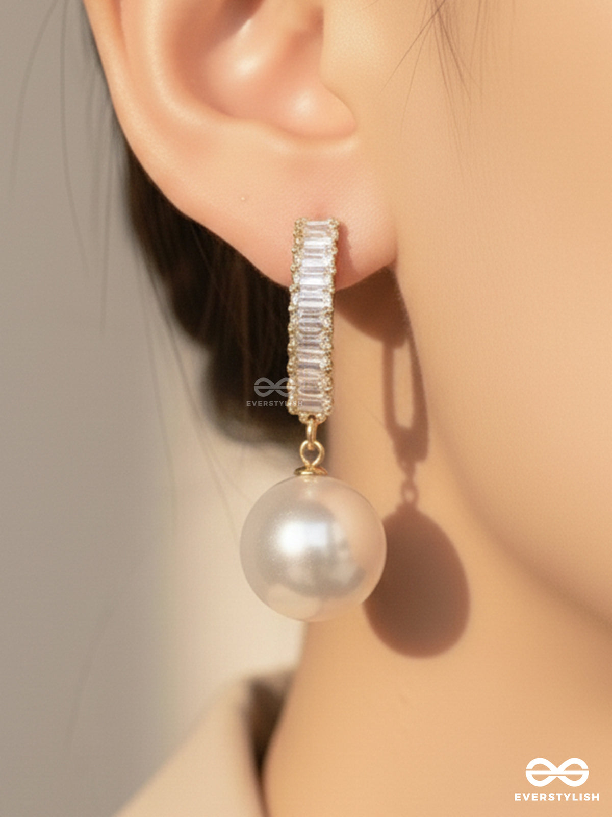 Crystal Drip - Baguette Pearl Drop Earrings