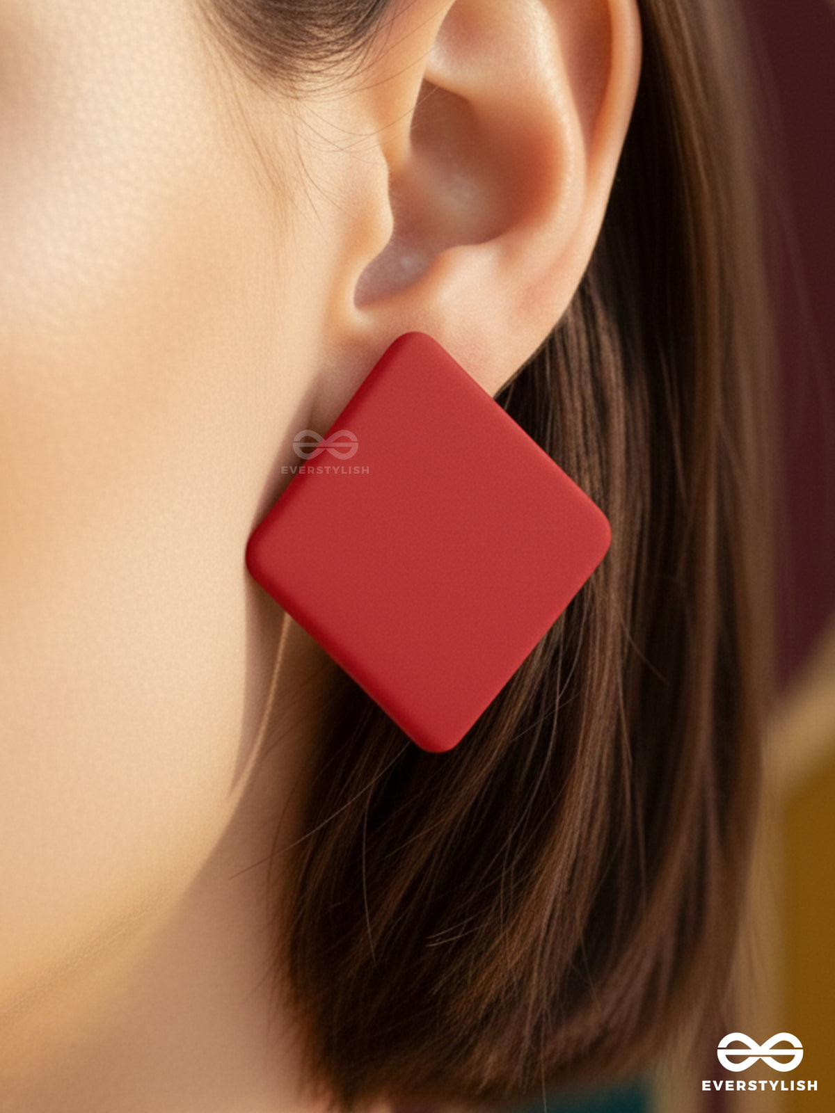 Ruby Cube - Solid Red Stud Earrings