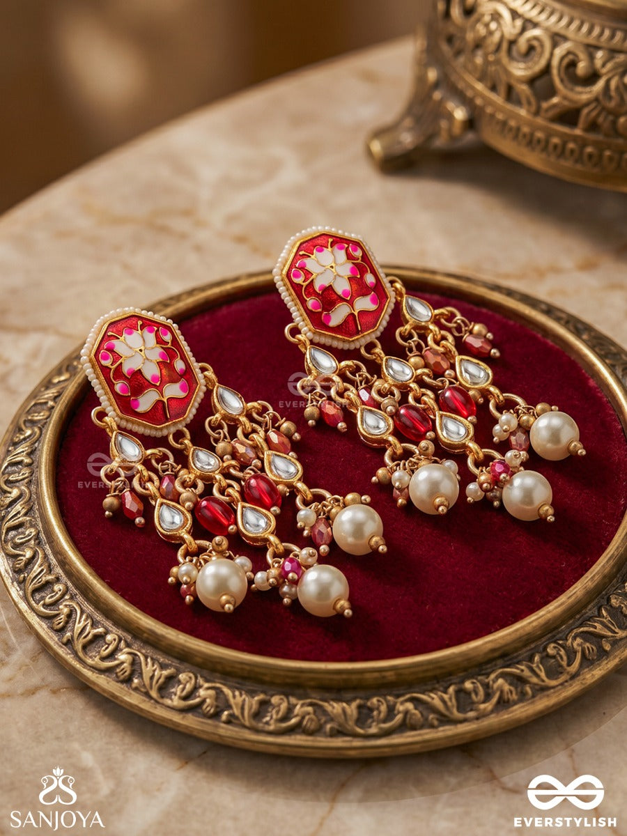 Sindurima - Sacred Crimson Beauty - Traditional Kundan Earrings With Red Accents And Pearl Hangings