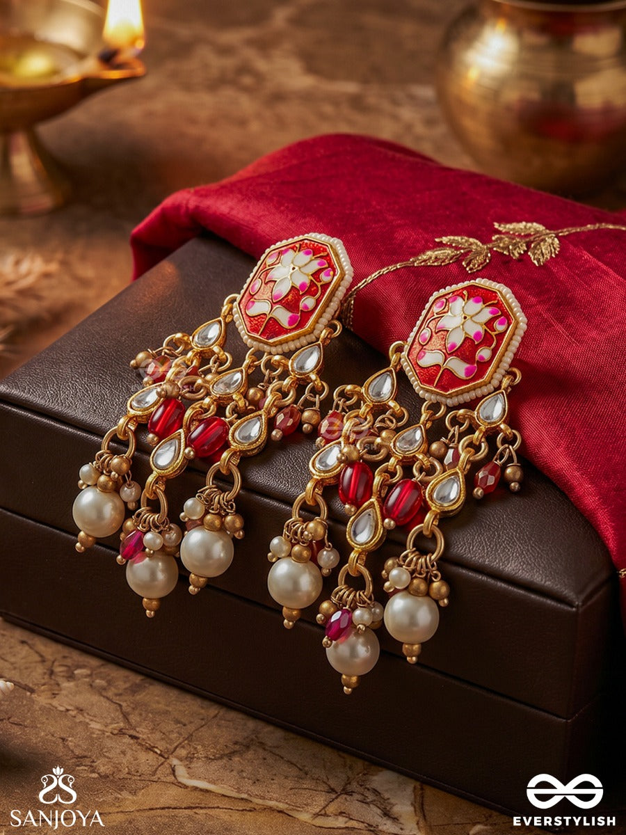 Sindurima - Sacred Crimson Beauty - Traditional Kundan Earrings With Red Accents And Pearl Hangings