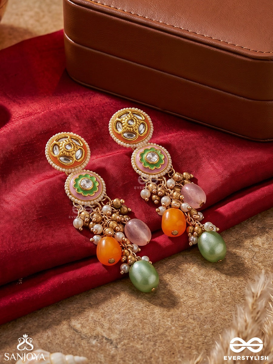 Varnakanti - Radiant Colours - Gold Kundan Earrings With Multi-Toned Stone Drops