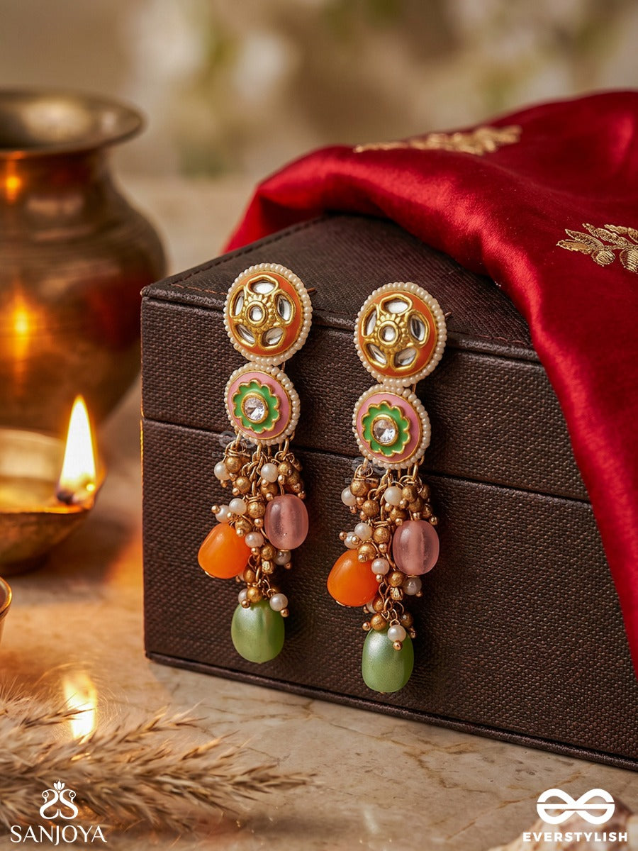 Varnakanti - Radiant Colours - Gold Kundan Earrings With Multi-Toned Stone Drops