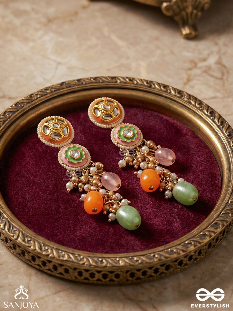 Varnakanti - Radiant Colours - Gold Kundan Earrings With Multi-Toned Stone Drops