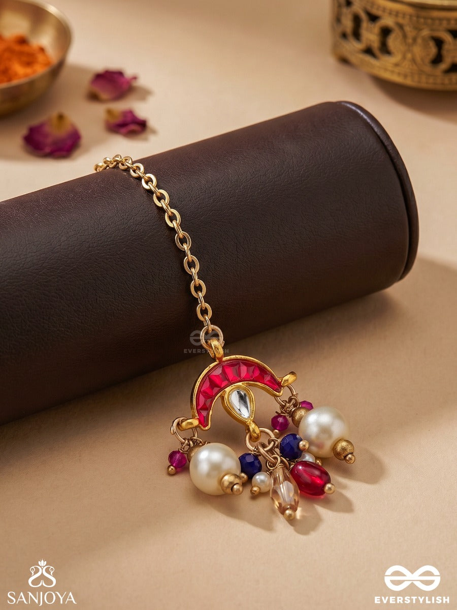 Manirajani - Queen Of Gems - Statement Kundan Maangtika With Pearl Drops