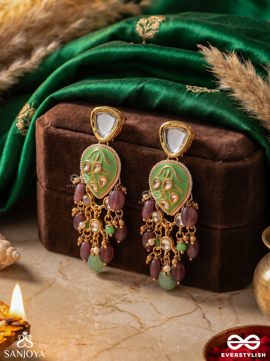 Haritika - Grace Of Green - Kundan Earrings With Green Stone Accents And Pearl Drops