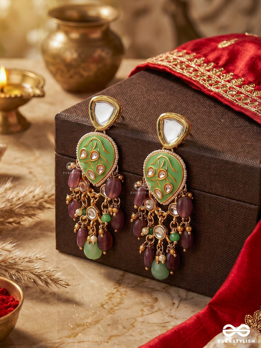 Haritika - Grace Of Green - Kundan Earrings With Green Stone Accents And Pearl Drops
