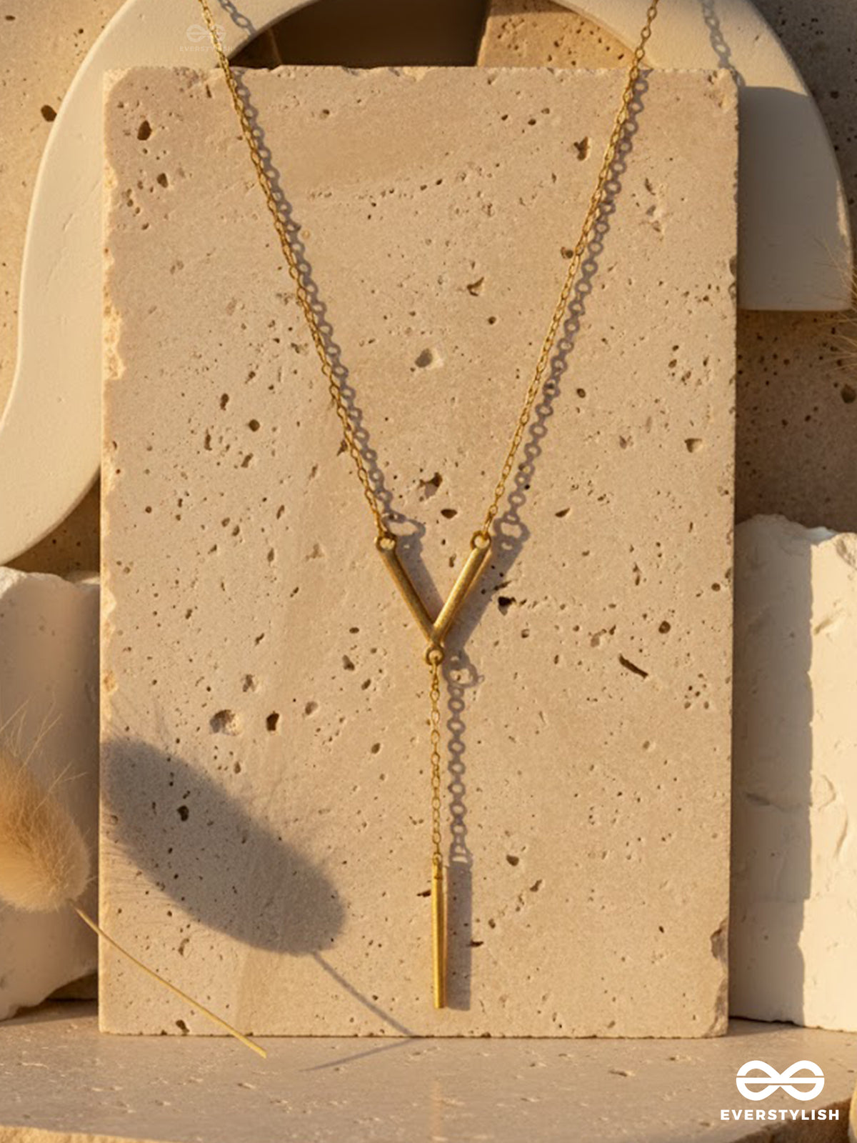 Golden Drape - Modern Y-Chain Drop Necklace