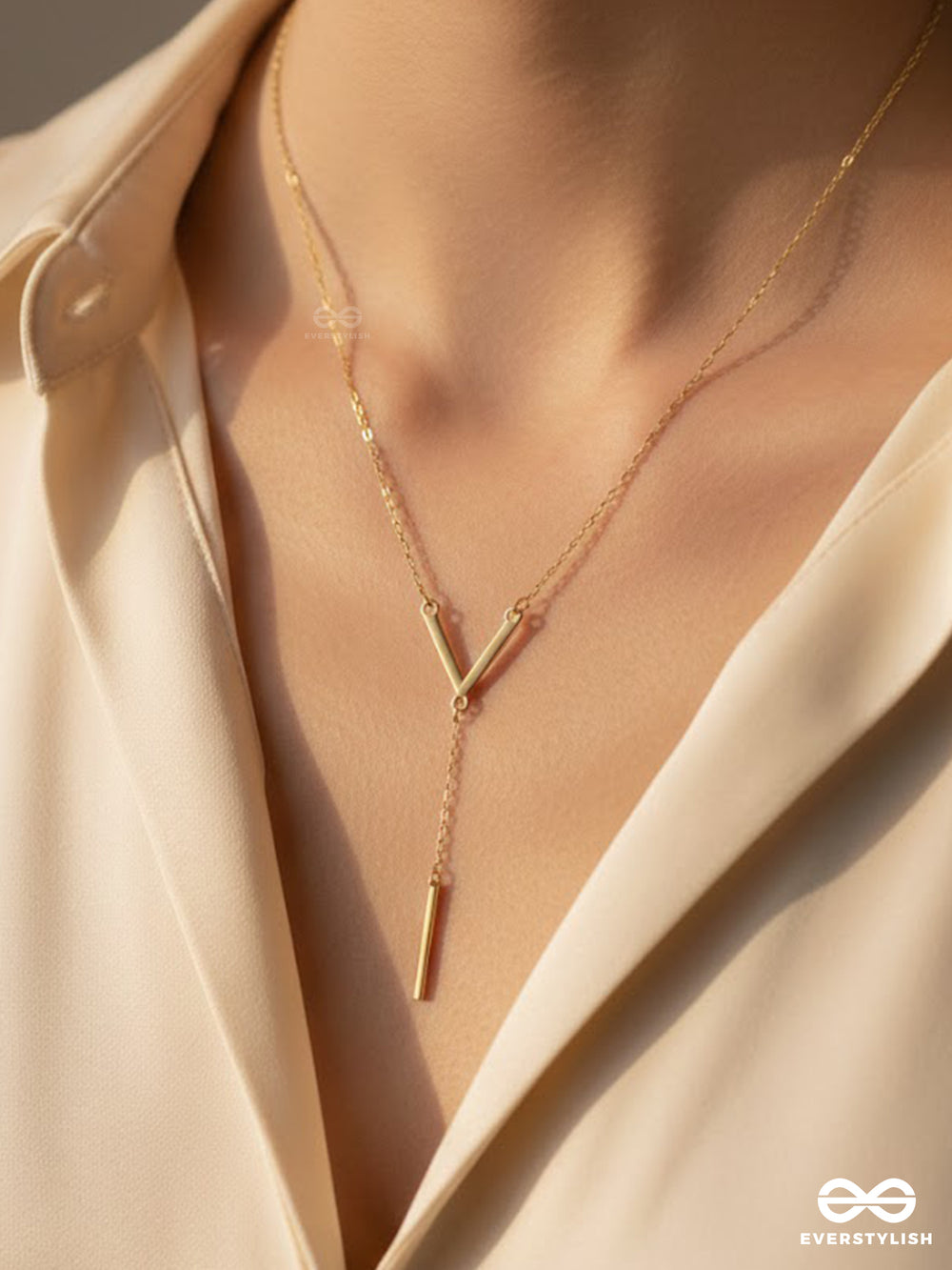 Golden Drape - Modern Y-Chain Drop Necklace