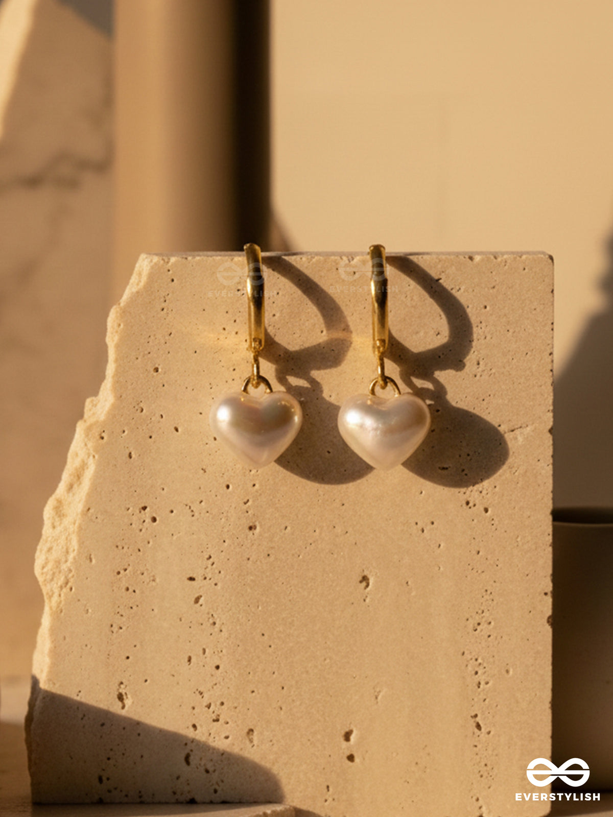 Rosella Pearl - Pearl Heart Hoop Earrings