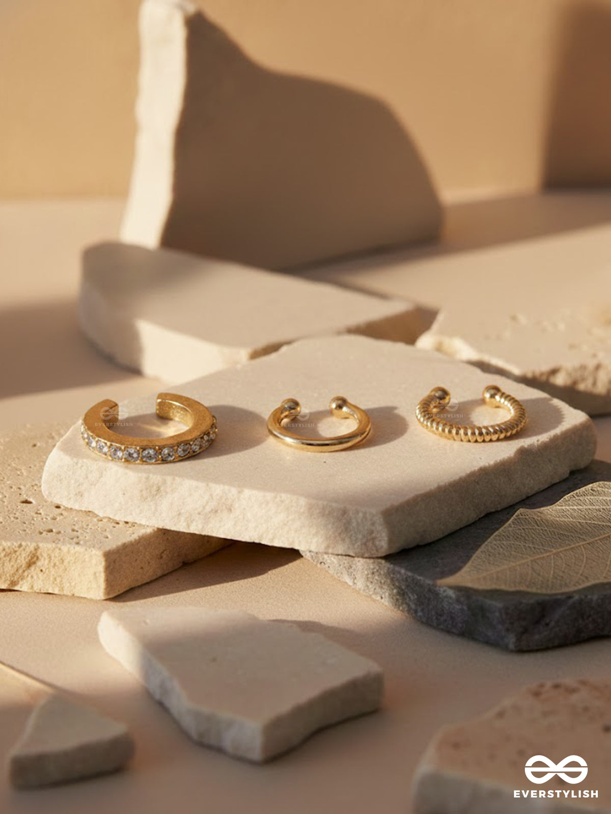 Curb Stack - Textured Golden Ear Cuff Set