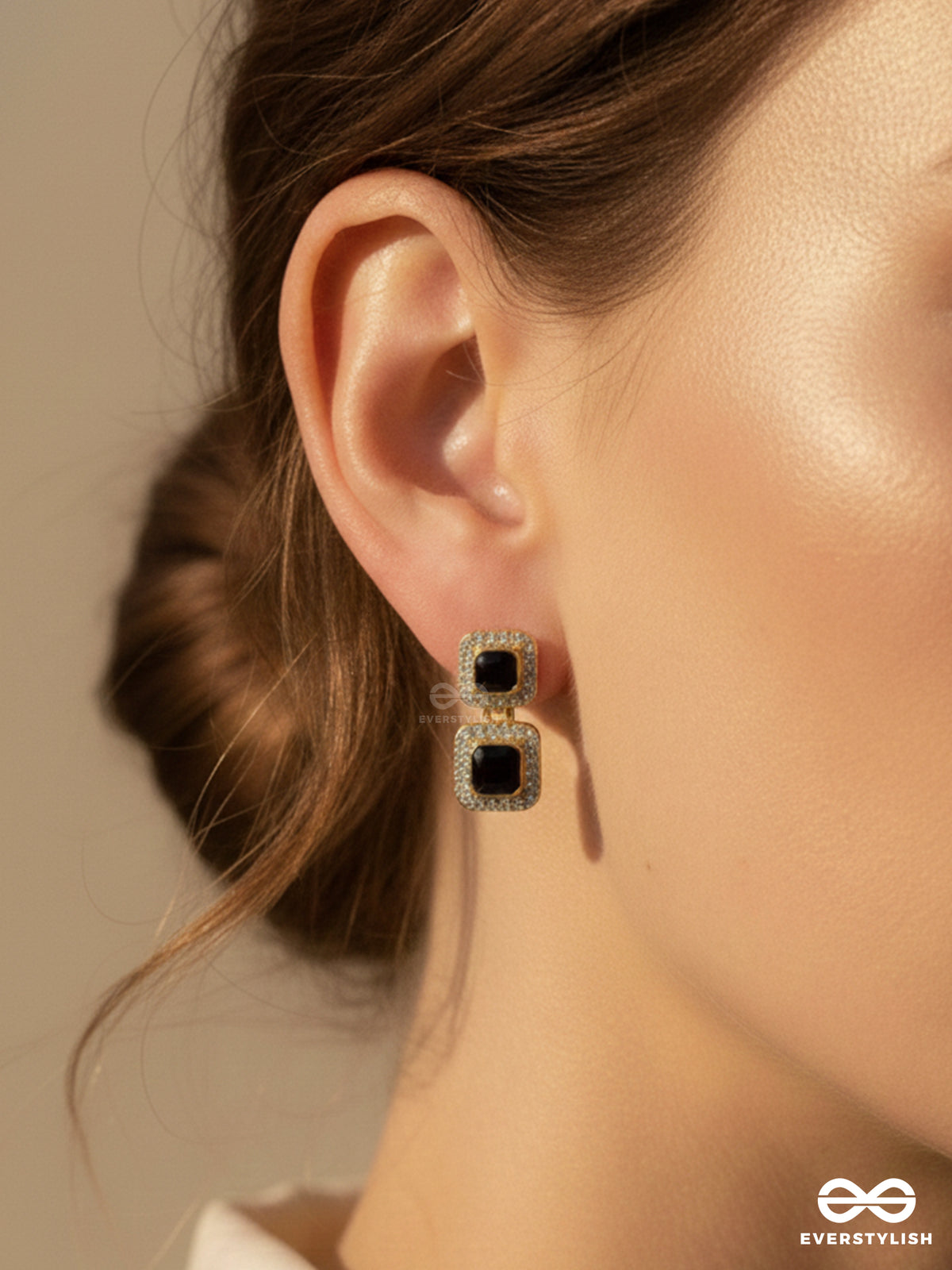 Baddie Block - Statement Black Drop Earrings With Rhinestones