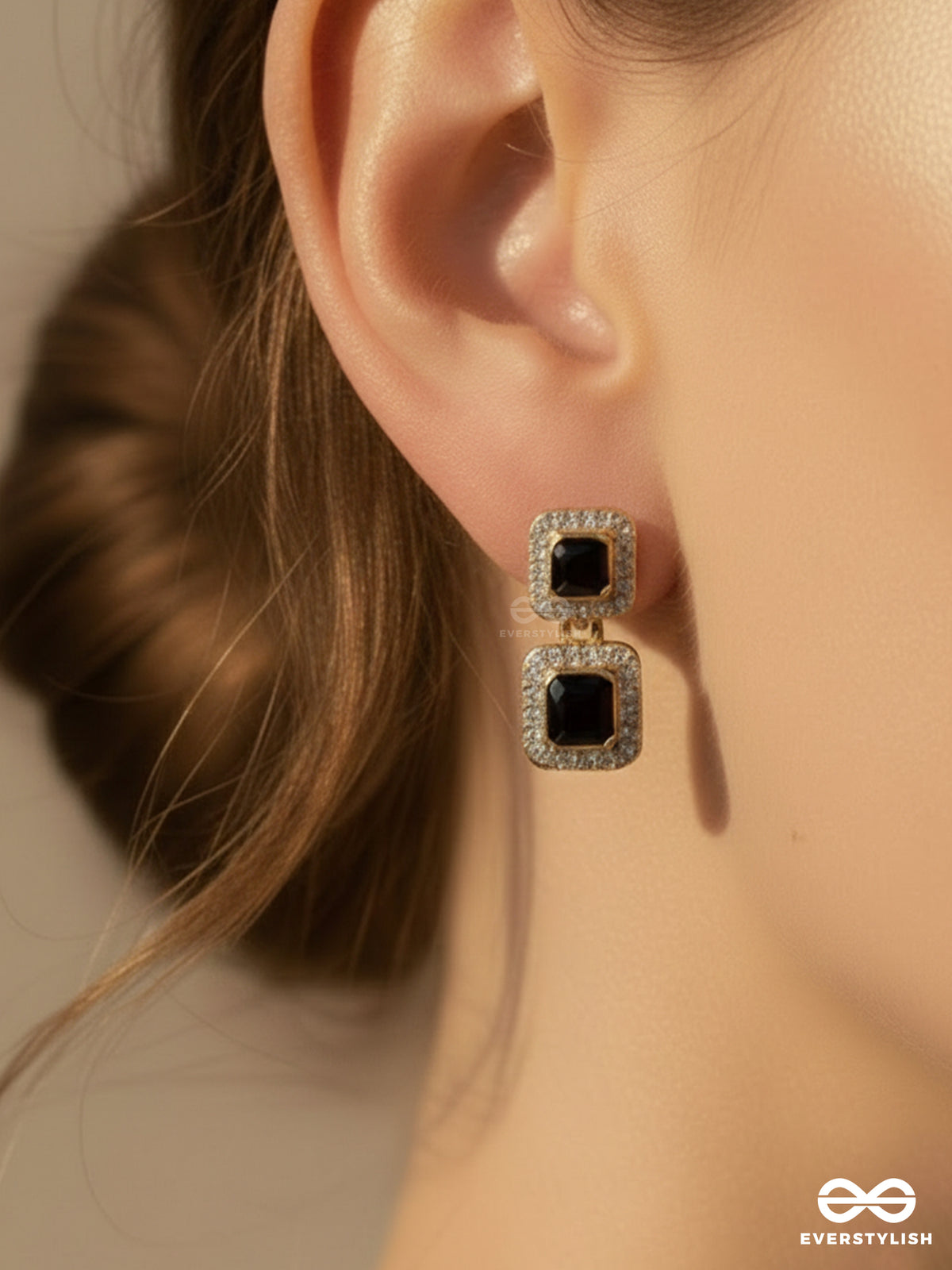 Baddie Block - Statement Black Drop Earrings With Rhinestones