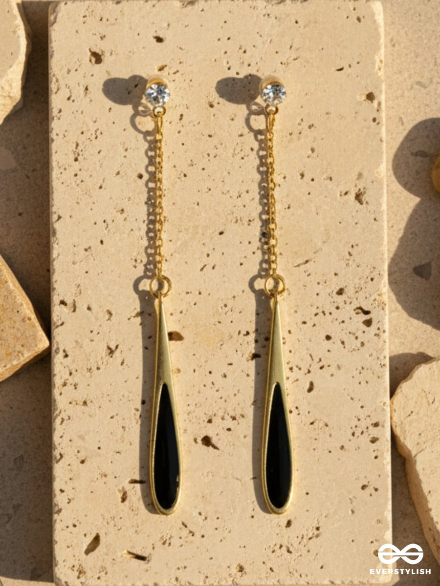 Dark Gleam - Contemporary Gold & Black Drop Earrings