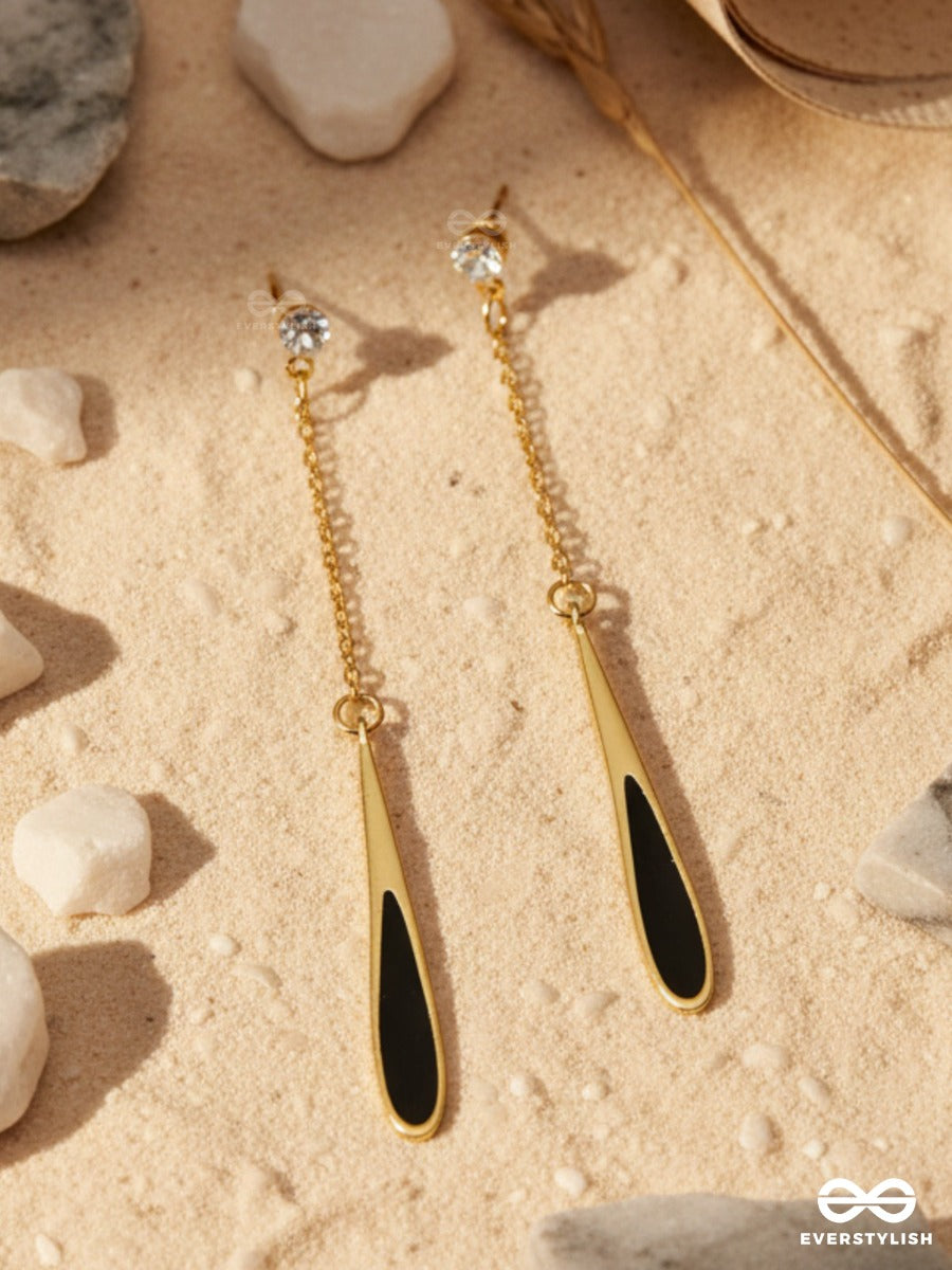 Dark Gleam - Contemporary Gold & Black Drop Earrings