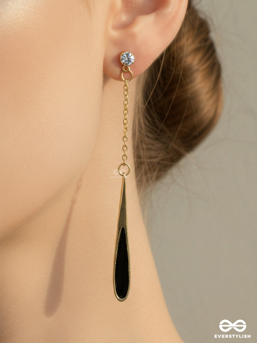 Dark Gleam - Contemporary Gold & Black Drop Earrings