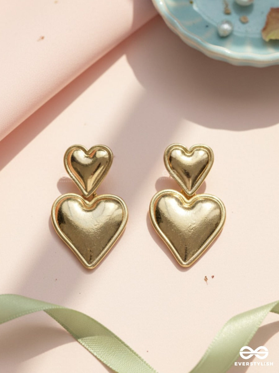 Two Of Hearts - Soft Statement Gold Earrings