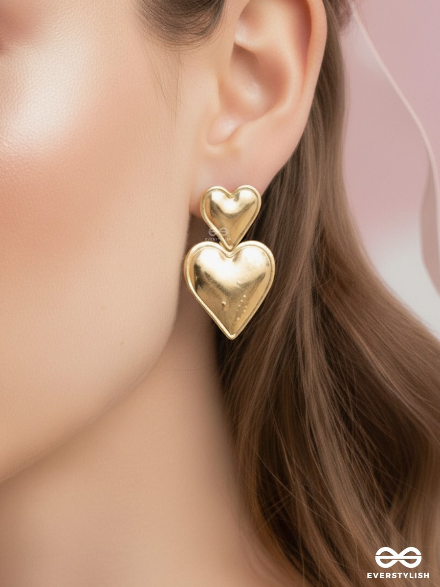 Two Of Hearts - Soft Statement Gold Earrings