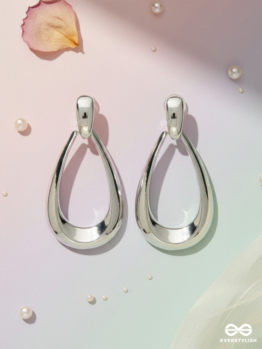 Silver Arc - Modern Hollow Drop Earrings