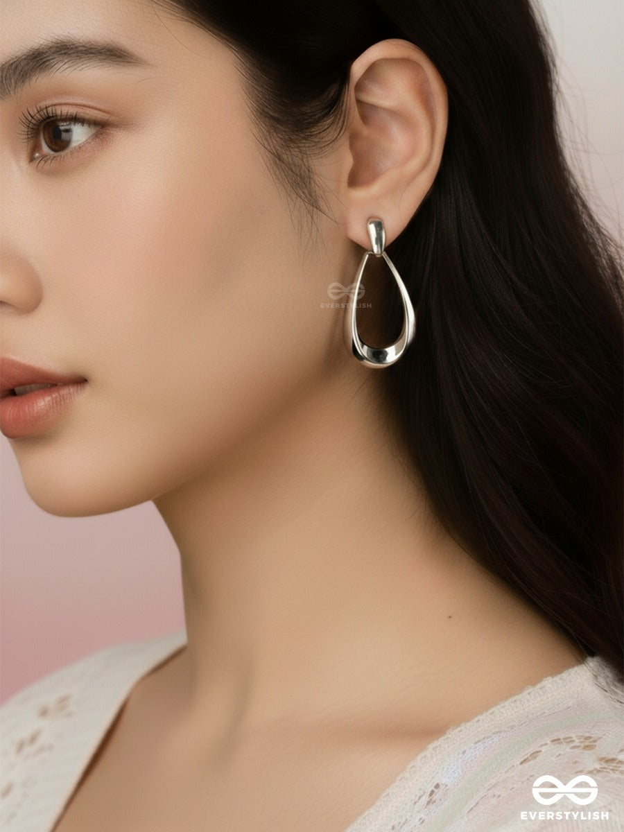 Silver Arc - Modern Hollow Drop Earrings