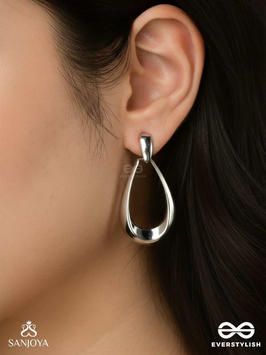 Silver Arc - Modern Hollow Drop Earrings