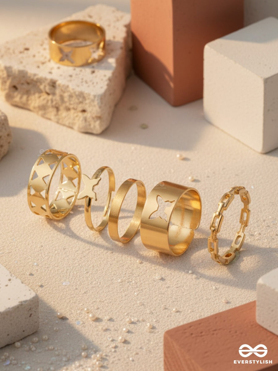 Gold Cuts - Contemporary Ring Set