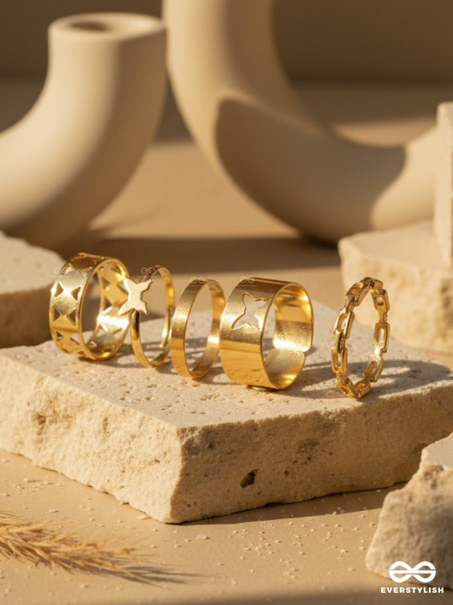 Gold Cuts - Contemporary Ring Set