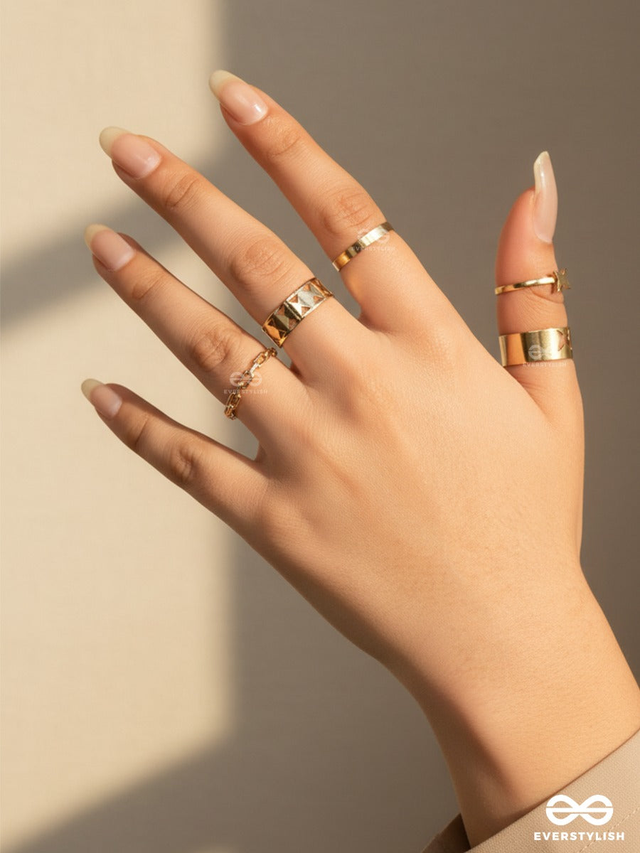Gold Cuts - Contemporary Ring Set