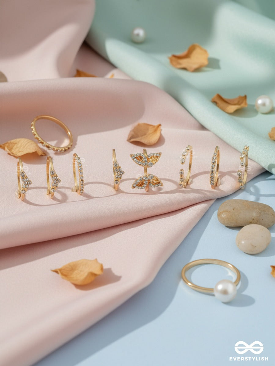 Knotted Spark - Gold & Crystal Ring Set