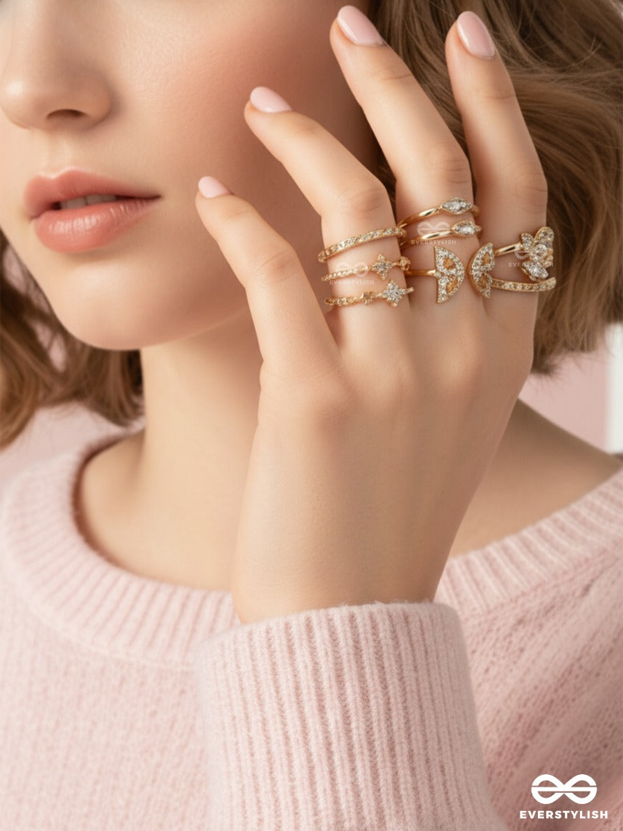Lunar Flutter - Delicate Golden Ring Set